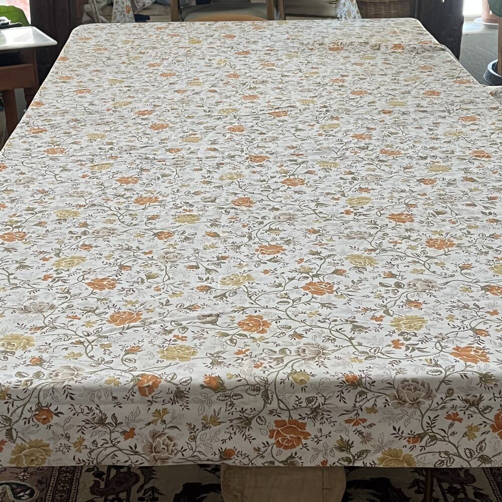 JCPenney Flat Sheet 98.5"x 80" Juliet Percale Orange Yellow Floral Cottage 1970s